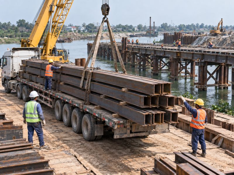 Cho thuê thép cầu tạm - Thép H, thép I và vật tư làm cầu tạm